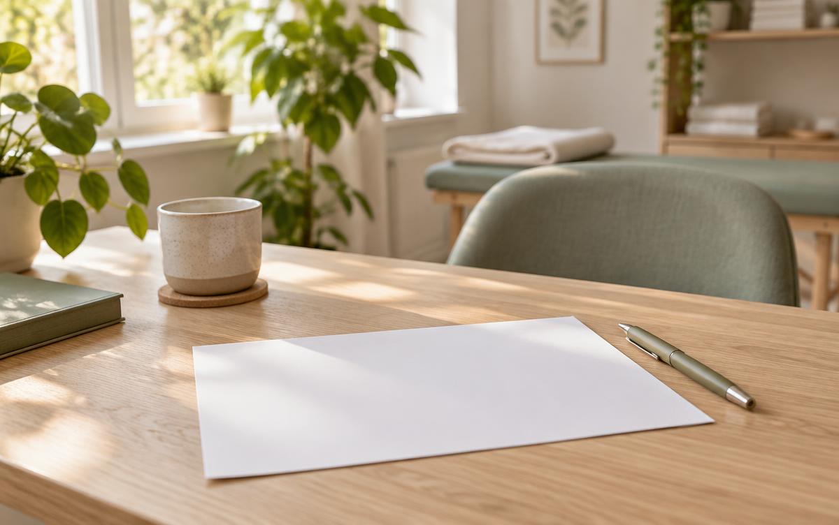 Blankes Papier und Stift auf einem hellen Beratungstisch